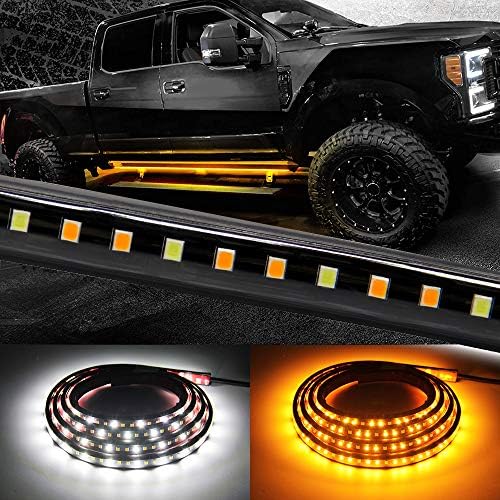 Led Running Board Lights for Trucks Amber Side Marker Kit, White Courtesy Light Extended Crew Cab 2pc 70Inch 216 Led Bar Bed Switchback Underglow Strip for Pickup Truck SUV Cars Work Van (1070)