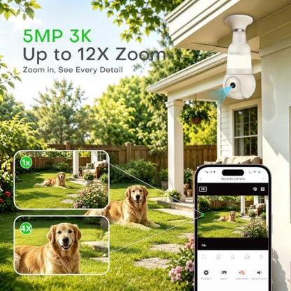 5MP 3K Light Bulb Camera,Color Night Vision Wireless with Alexa