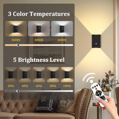 Eneru Motion Sensor Wall Sconce, Rechargeable Wireless Lights Indoor 2 Pack
