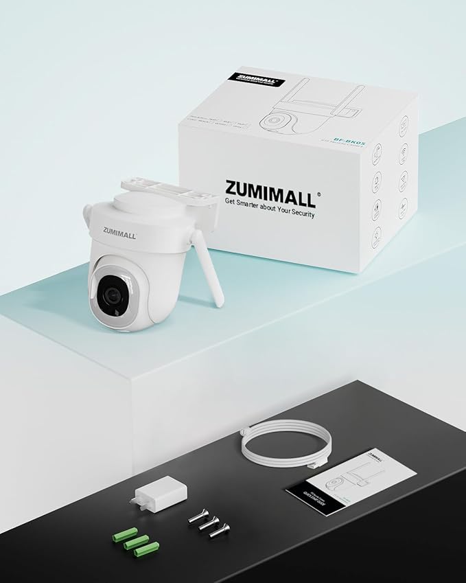 ZUMIMALL 2K 3MP Wired Camera for Home Security, 2.4G/5G WiFi Security Camera Outdoor, 24/7 Recording, AI Motion Detection, Cloud & SD Card Storage, 2-Way Audio, 360° PTZ Auto Tracking, Work with Alexa