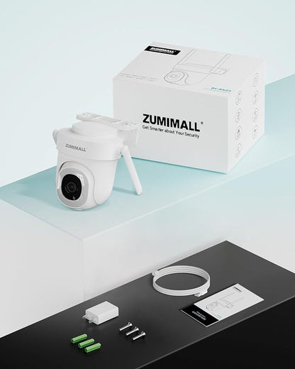 ZUMIMALL 2K 3MP Wired Camera for Home Security, 2.4G/5G WiFi Security Camera Outdoor, 24/7 Recording, AI Motion Detection, Cloud & SD Card Storage, 2-Way Audio, 360° PTZ Auto Tracking, Work with Alexa