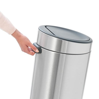 Brabantia Press-Top Kitchen Trash Can | Steel/Black | 8 Gallon / 30L | Home Trash Can with Soft-Touch Stay-Open Lid & Removable Inner Bucket | + Trash Bags