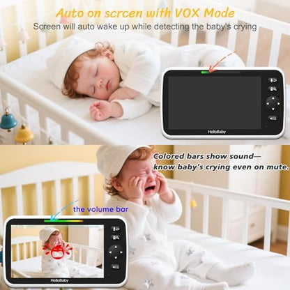 HelloBaby 6" Split Screen No WiFi Baby Monitor 2 Cameras & Audio, 30H ECO