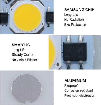 Pack of 4, LED COB Lamp Y32 Chip AC110V 3W 5W 7W 9W LED Matrix Diode Array Spotlight Smart IC Searchlight Floodlight Source Household Bulbs(Warm White,3W)