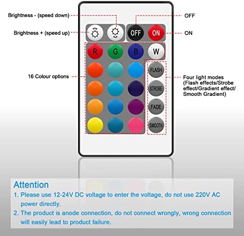 Smart WiFi RGB LED Light Strip Remote Controller, 24 Key Wireless Control