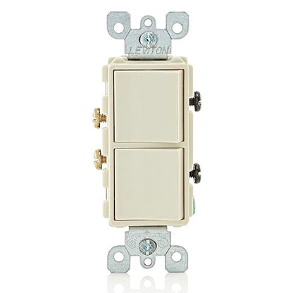 Leviton 15 Amp, 120/277 Volt, Decora Single-Pole, AC Combination Switch, Commercial Grade, Grounding, 5634-I, Light Almond