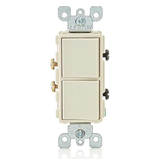 Leviton 15 Amp, 120/277 Volt, Decora Single-Pole, AC Combination Switch, Commercial Grade, Grounding, 5634-I, Light Almond