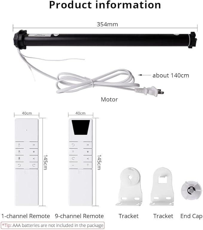 Blindsmart Motorized Roller Shade, 1-Channel Remote, Tuya APP Control, Alexa, for 38 mm Tube, 13x2.5x2.5 inches, 1.31 lbs, Plastic, Indoor, Window, Office, Motorized Lift