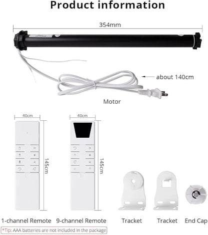 Blindsmart Motorized Roller Shade, 1-Channel Remote, Tuya APP Control, Alexa, for 38 mm Tube, 13x2.5x2.5 inches, 1.31 lbs, Plastic, Indoor, Window, Office, Motorized Lift