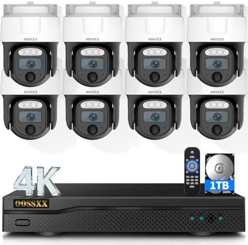 4K PT Wired Outdoor Security Camera System 8Pcs HD-Analog Cameras 1TB HDD