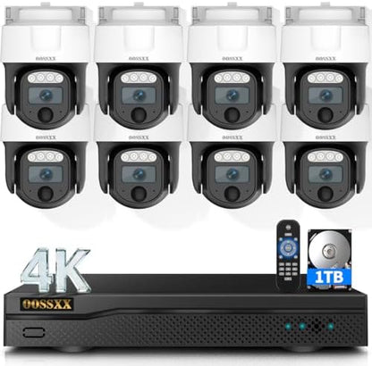 4K PT Wired Outdoor Security Camera System 8Pcs HD-Analog Cameras 1TB HDD