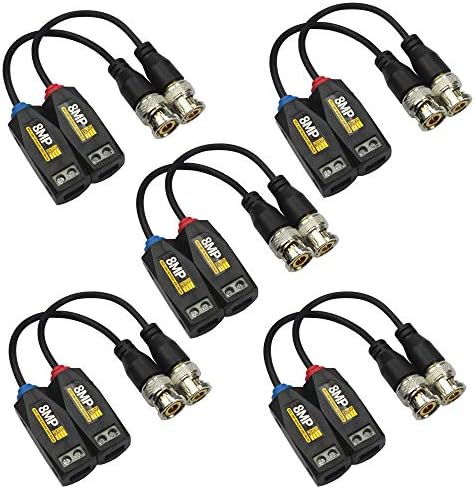 5 Pairs 8MP/4K Passive HD BNC Video Balun Transceiver Transmitter Via UTP RJ45 Cable AHD/TVI/CVI/CVBS Cable Connectors for 720P/960P/1080P/3MP/5MP/8MP CCTV Security Cameras