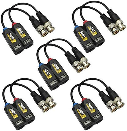 5 Pairs 8MP/4K Passive HD BNC Video Balun Transceiver Transmitter Via UTP RJ45 Cable AHD/TVI/CVI/CVBS Cable Connectors for 720P/960P/1080P/3MP/5MP/8MP CCTV Security Cameras