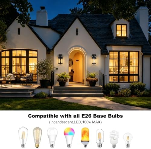 OKELI Dusk to Dawn Outdoor Wall Lights, Waterproof Lighting Fixtures Rustic Farmhouse Wall Lanterns with Clear Glass Shades Anti-Rust Outside Lights for Garage Patio Porch(Black, 2 Pack)