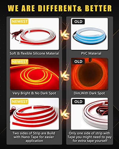 YM E-Bright LED Hood Light Strip, 59in Red Dynamic Scan DRL 12V 1Set