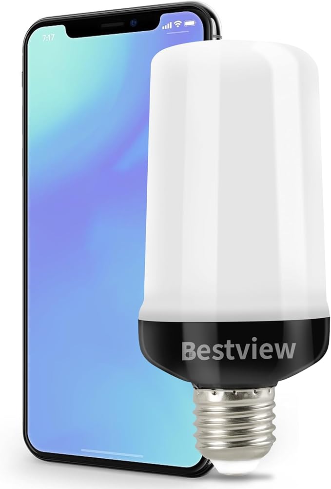 Bestview LED Flame Effect Light Bulbs,4 Modes Smart E26/E27 Base Flickering Fire Light Bulbs for Halloween, Christmas, Party, Porch, Indoor&Outdoor Home Decoration Lighting (Purple 2 Pack)