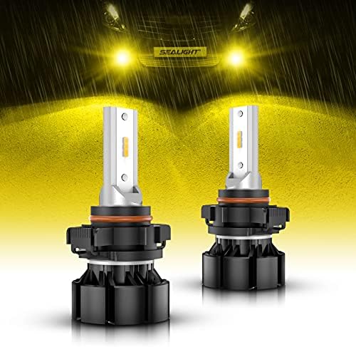 SEALIGHT 2504 PSX24W LED Fog Lights Bulbs, 13,000LM 3000K Yellow 600% Brightness 11W High Power 2504 PSX24W LED Fog Light DRL Bulbs Replacement For Car,Truck, Car Lighting Kits Pack of 2
