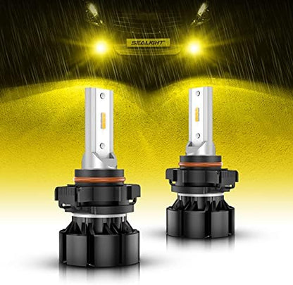 SEALIGHT 2504 PSX24W LED Fog Lights Bulbs, 13,000LM 3000K Yellow 600% Brightness 11W High Power 2504 PSX24W LED Fog Light DRL Bulbs Replacement For Car,Truck, Car Lighting Kits Pack of 2