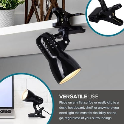 Catalina Lighting Adjustable LED Mini Clip Reading Lamp, Multipurpose Clip Lamp for Office, Dorm, or Bedroom, Smart Home Compatible, LED Bulb Included, 5", Black
