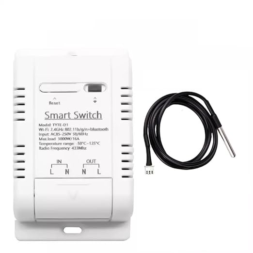 WiFi Temperature Controller Sensor Module, Tuya app Wireless Remote 16A Smart Switch with Energy Consumption Monitoring,Compatible with Alexa Google