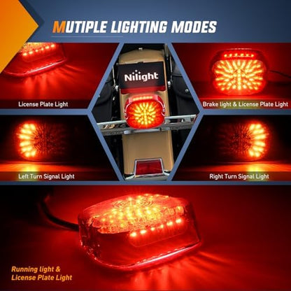 Nilight Motorcycle Tail Light Brake Turn License Plate for Harley, Red