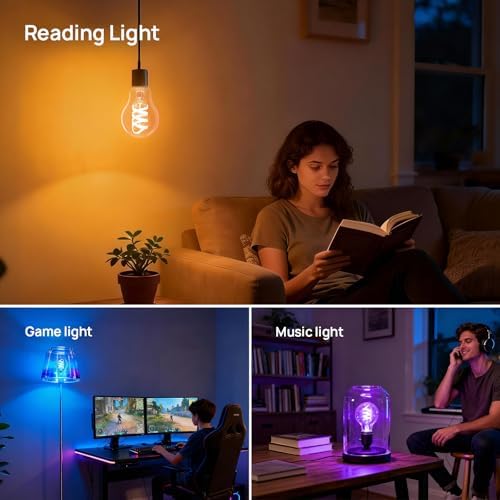 Linkind Matter A19 Smart Light Bulbs, Alexa/Apple Home, 2Pack (Pack of 2) | Smart Edison Bulb, Voice Control, Music Sync, Timer, Tunable White(1800K-6500K), Vintage Decor E26 LED Filament 60W 850LM