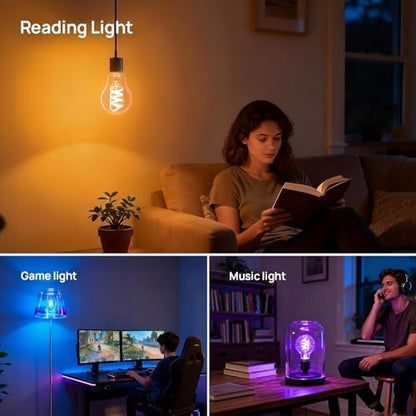 Linkind Matter A19 Smart Light Bulbs, Alexa/Apple Home, 2Pack (Pack of 2) | Smart Edison Bulb, Voice Control, Music Sync, Timer, Tunable White(1800K-6500K), Vintage Decor E26 LED Filament 60W 850LM