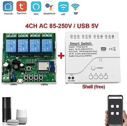 Tuya 4CH USB5V AC85-250V Smart Life WiFi RF Bluetooth APP Relay Module