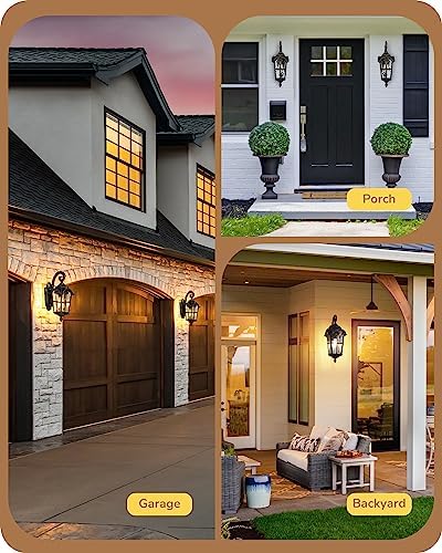 EDISHINE Dusk to Dawn Outdoor Wall Light, Roman Large Size Exterior Lantern Fixtures, E26 Base, Waterproof Porch Lights Wall Mount, Black Outside Wall Sconce, 2 Pack