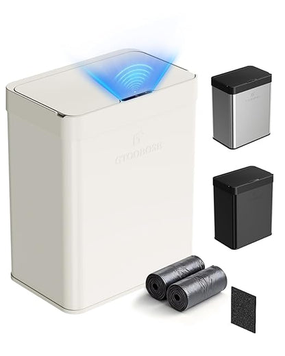 13 Gallon / 50L Touchless Automatic Trash Can, Slim Motion Sensor Kitchen Garbage Can, Stainless Steel, Soft Close Lid, Fingerprint Resistant, Hands-Free, Odor Control, White