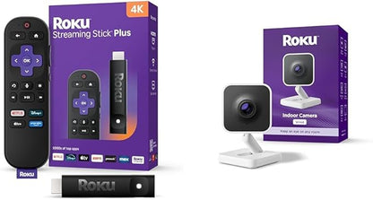 Roku Streaming Stick Plus 4K HDR TV Streaming Device with Voice Remote & Roku Indoor Camera 1080p HD Security Camera with Night Vision Bundle