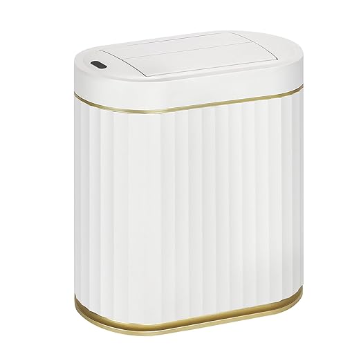 SYNCVIBE Bathroom Trash Can with Butterfly Lid 2 Gallon Sensor Trash can, IPX5 Waterproof Garbage Can, Automatic Slim Trash Bin, Under-Counter Wastebasket, Bathroom Decor for Bedroom, White Gold