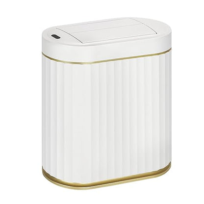 SYNCVIBE Bathroom Trash Can with Butterfly Lid 2 Gallon Sensor Trash can, IPX5 Waterproof Garbage Can, Automatic Slim Trash Bin, Under-Counter Wastebasket, Bathroom Decor for Bedroom, White Gold