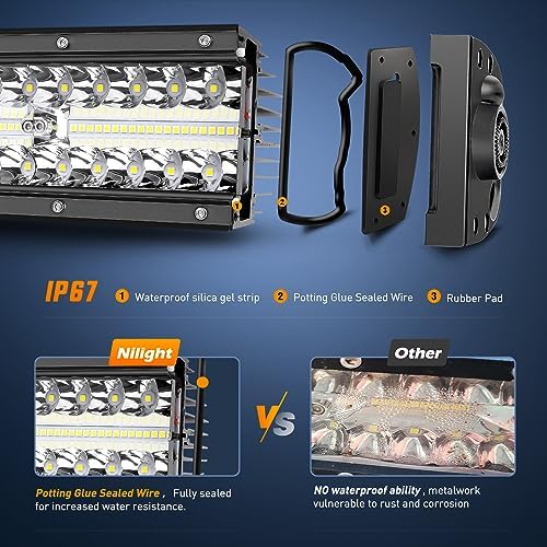 Nilight LED Light Bar 9.5 Inch Triple Row Spot Flood Combo 64LEDs Lights Fog Driving Work Backup Bumper Lighting for Off-Road Truck SUV ATV UTV