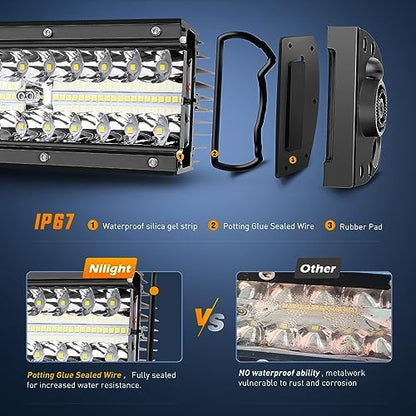 Nilight LED Light Bar 9.5 Inch Triple Row Spot Flood Combo 64LEDs Lights Fog Driving Work Backup Bumper Lighting for Off-Road Truck SUV ATV UTV