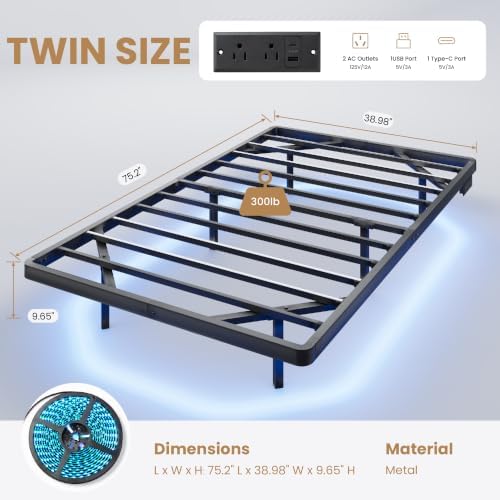 SHA CERLIN Twin Size Floating Bed Frame with Smart LED Lights, Black