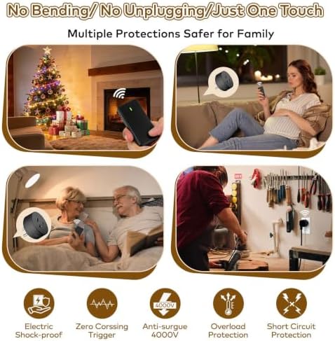 NineLeaf Remote Switch Outlet,Wireless Control Outlet Plug with Switch | 2 Remotes 1 Outlet, 15A/1500W LED, Wireless On/Off Light Switches Wall Mounted,TUV List,No Wiring Needed,500ft RF Range,Black