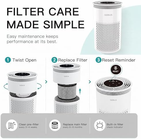 AZEUS Air Purifier for Home, Compact Air Cleaning Device with Multi-Layer Filter, Quiet Operation for Bedroom, Office & Living Room