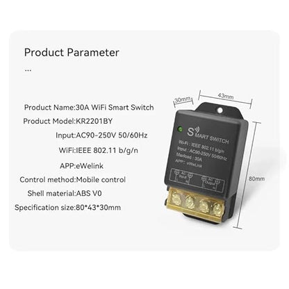 30A Hight Power WiFi Smart Switch Relay, use Ewelink APP Remote with Timer, with 2.4Ghz Wireless Transmitter, Compatible with Alexa & Google Home