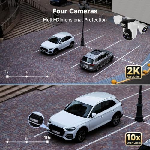 VSTARCAM 4-Lens Security Cameras Wireless Outdoor, 4-in-1 Multi-View 2K 360° PTZ Plug-in WiFi Camera, 10X Hybrid Zoom, AI Motion Tracking, Color Night Vision, IP66, 128GB Card Included