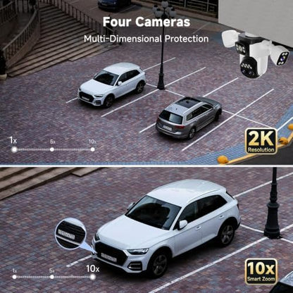 VSTARCAM 4-Lens Security Cameras Wireless Outdoor, 4-in-1 Multi-View 2K 360° PTZ Plug-in WiFi Camera, 10X Hybrid Zoom, AI Motion Tracking, Color Night Vision, IP66, 128GB Card Included