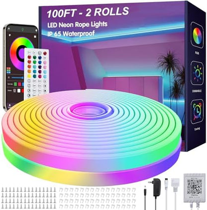 Ledagic 100ft RGB Led Neon Rope Lights, Remote App Control Led Rope Lights