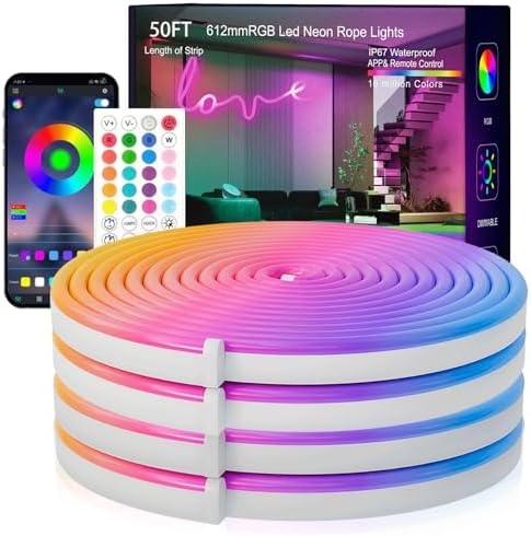 SILFU Neon Rope Lights, 50FT RGB LED Strip Lights