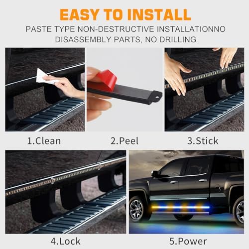 XRIDONSEN 70 inch Running Board Strobe Lights Amber Blue Emergency Lights