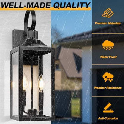 19" Black Dusk to Dawn Outdoor Light Fixture, Large Outdoor Lantern 2-Light