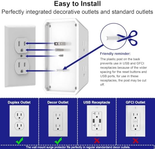 Multi Plug Wall Outlet Surge Protector with 5 Outlet & 4 USB Ports(2USB-C)