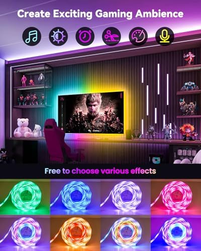 Pak RGB+IC LED Strip Lights for Bedroom & TV, 32.8ft Smart Lights with Remote APP Control, DIY 16 Million Colors, Music Sync Color Changing LED Lighting, 44 Scene Modes, Work with Alexa & Google