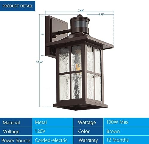 FLEDAVID 2 Pack Motion Sensor Outdoor Wall Lights Dusk to Dawn Exterior Porch Lantern Brown Outside Sconce Lighting Fixtures Rustic Farmhouse Wall Mount Carriage Lamp for House Garage Patio