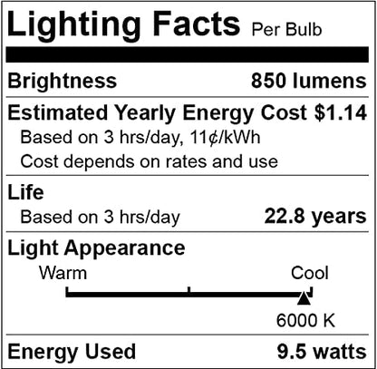 Qualilux Dusk to Dawn Light Bulbs Outdoor 850 Lumen, 60W Equivalent, Daylight Deluxe 6000K, LED 9.5W, A19, E26 Base, 2-Pack, HQ-H002