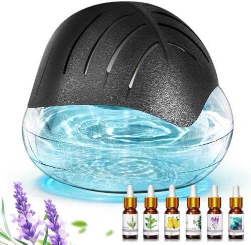 Water Based Air Purifier for Home with Essential Oil Diffuser and Humidifier Function, Rainbow Air Washer with LED Light, Freshener for Smoke and Pet Odors, Includes 6x10ml Essential Oils (Black)